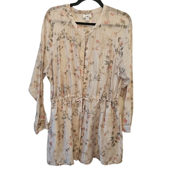 J.Jill XLP Linen Lyocell Blend Floral Tunic Top Sheer - Picture 1 of 15